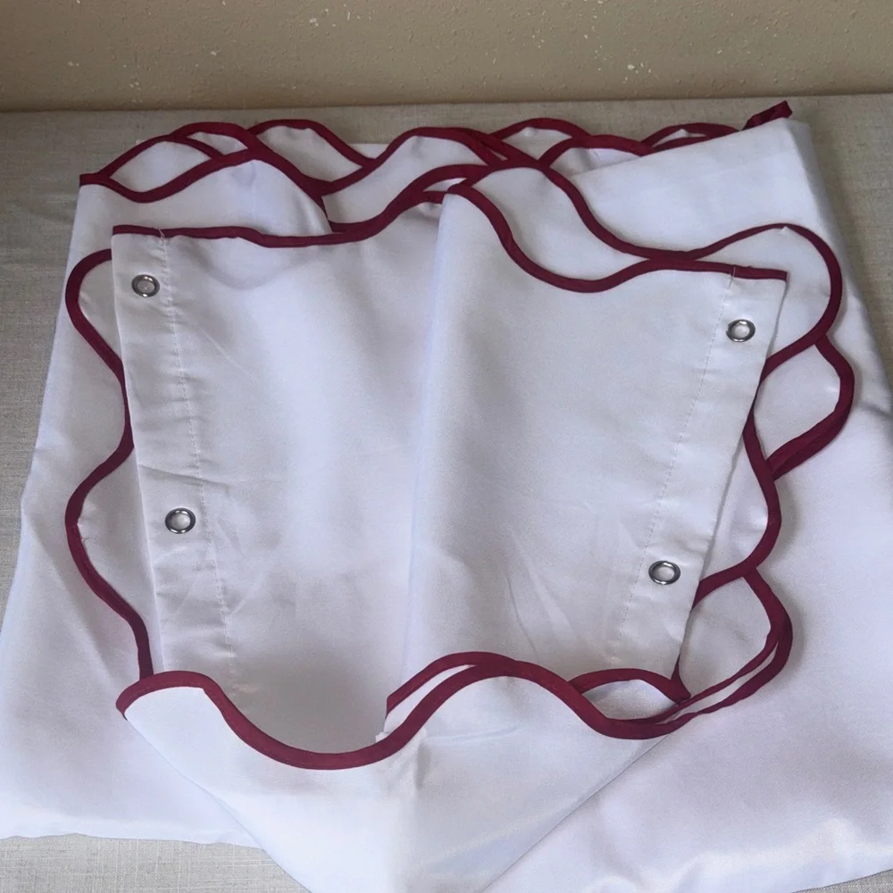 Shower Curtain with Red Scalloped Trim